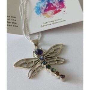 YS India Dragonfly W Gemstones Pendant on 925 Sterling Silver Necklace NEW